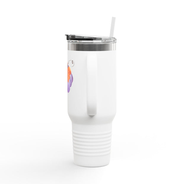 Purple Pumpkin Wrapped In A Bow Insulated Travel Mug, 40oz