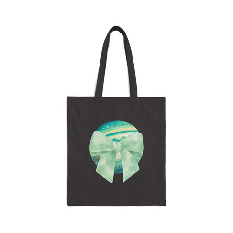 Green Planet Wrapped In A Bow Cotton Canvas Tote Bag