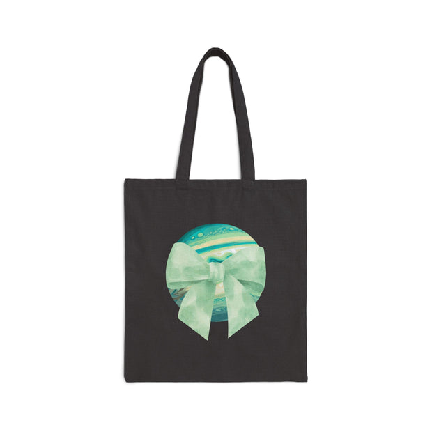 Green Planet Wrapped In A Bow Cotton Canvas Tote Bag