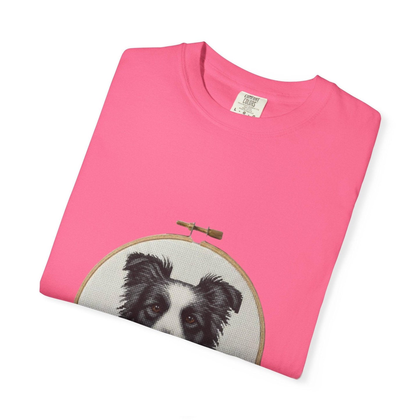 Border Collie Shirt, Dog Mom Gift, Cross Stitch Dog Portrait Tee, Embroidery Hoop Floral Pet Lover Top