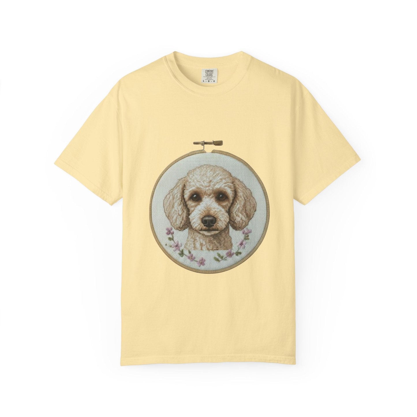 Poodle Portrait Embroidery Hoop Dog Art T-shirt | Hand-Drawn Canine Illustration