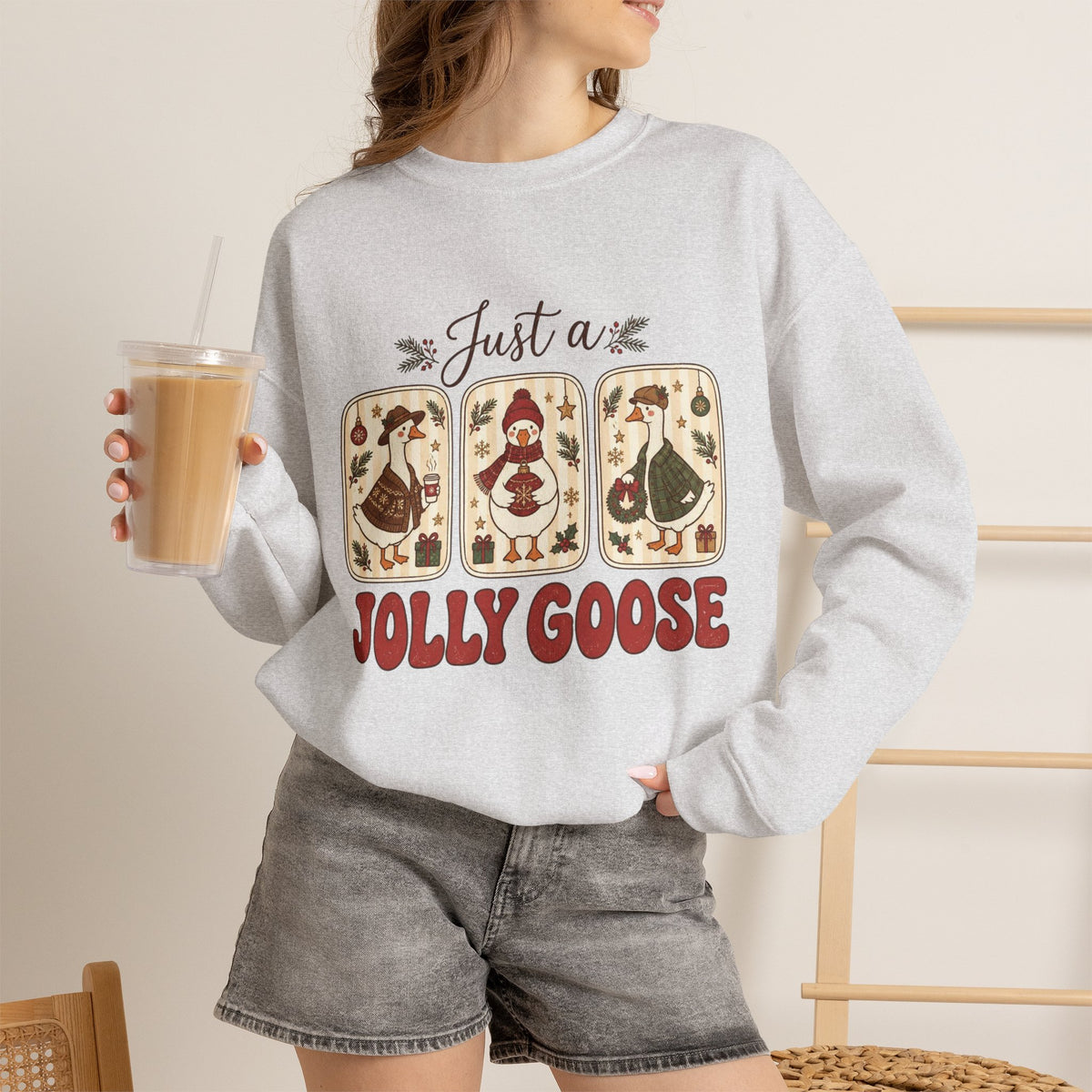 Just a Jolly Goose sweatshirt | Retro folk art goose design
