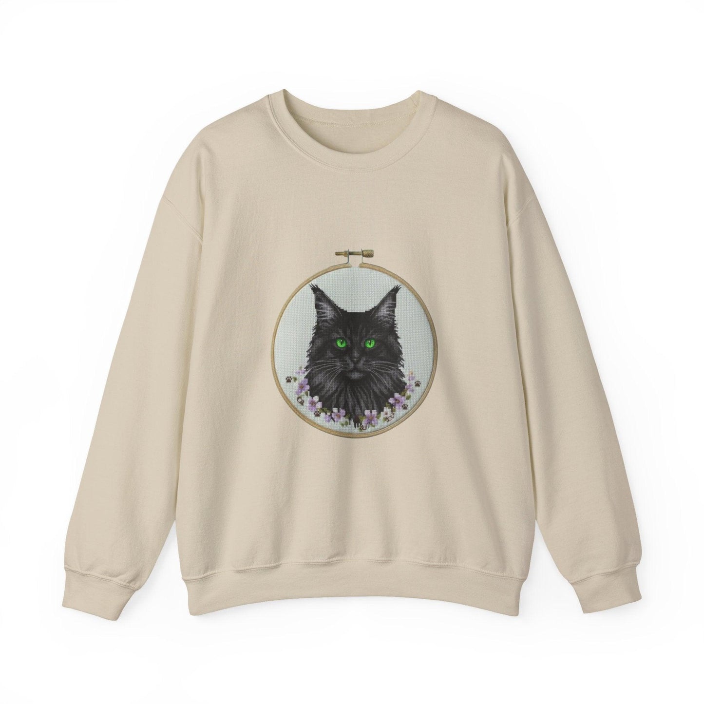 Black Cat Portrait Sweatshirt | Embroidery Hoop Floral Crewneck