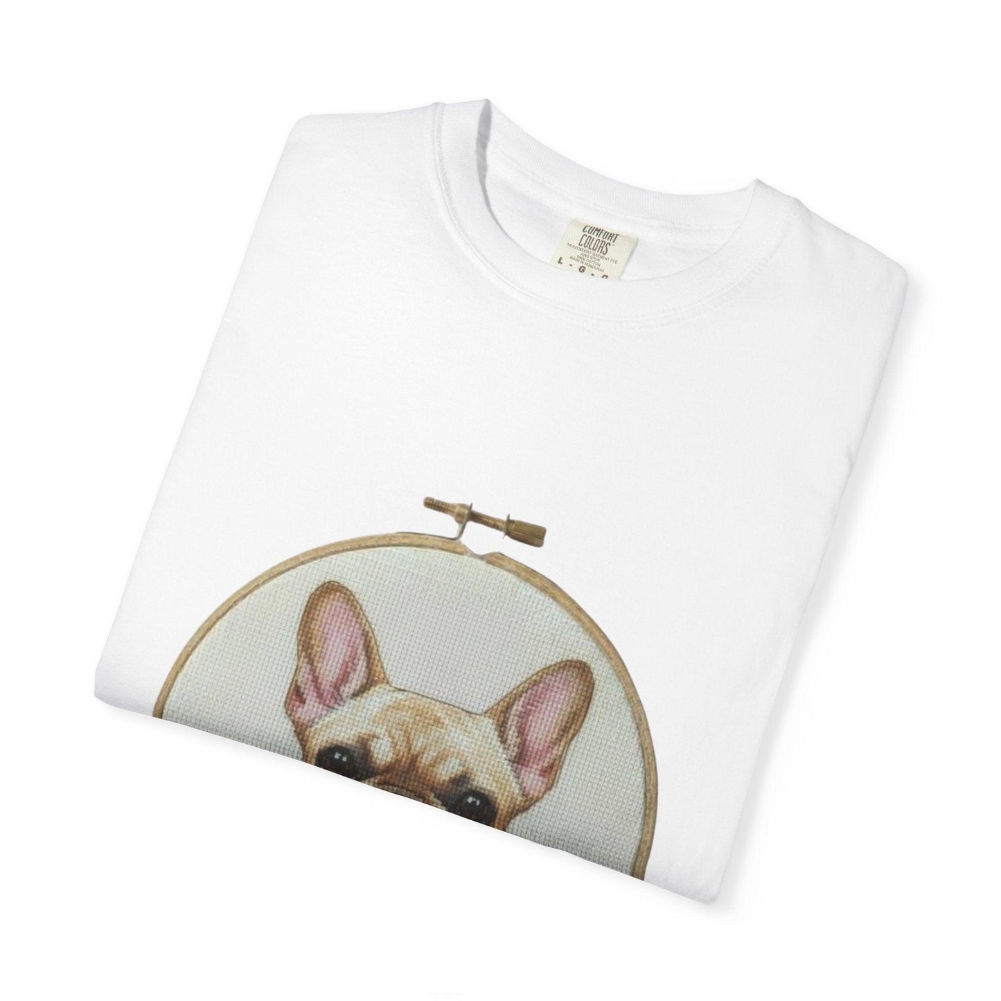 French Bulldog Portrait T-Shirt | Embroidery Hoop Dog Illustration