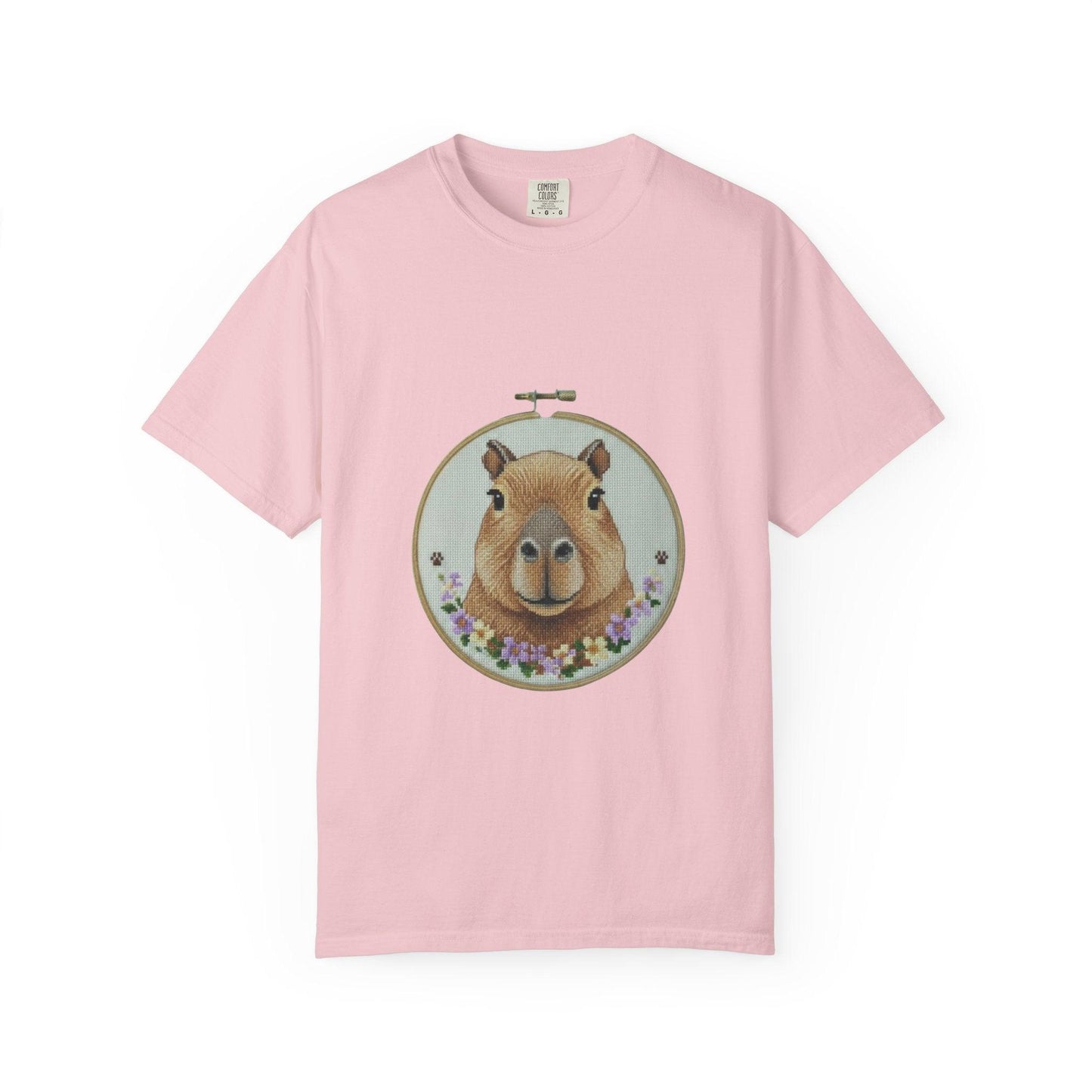 Capybara Portrait T-Shirt | Floral Embroidery Hoop Design