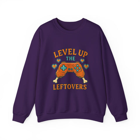 Funny Gamer Sweatshirt, Level Up Leftovers Crewneck, Gifts for Gamers, Casual Wear, Thanksgiving Sweatshirt, Cute Holiday Apparel