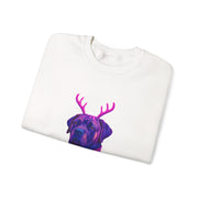 Neon Reindeer English Mastiff Sweatshirt | Dog with Antlers, Holiday Lights Sweater