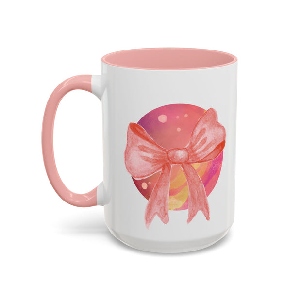 Pink/Yellow Planet Wrapped In A Bow Accent Coffee Mug