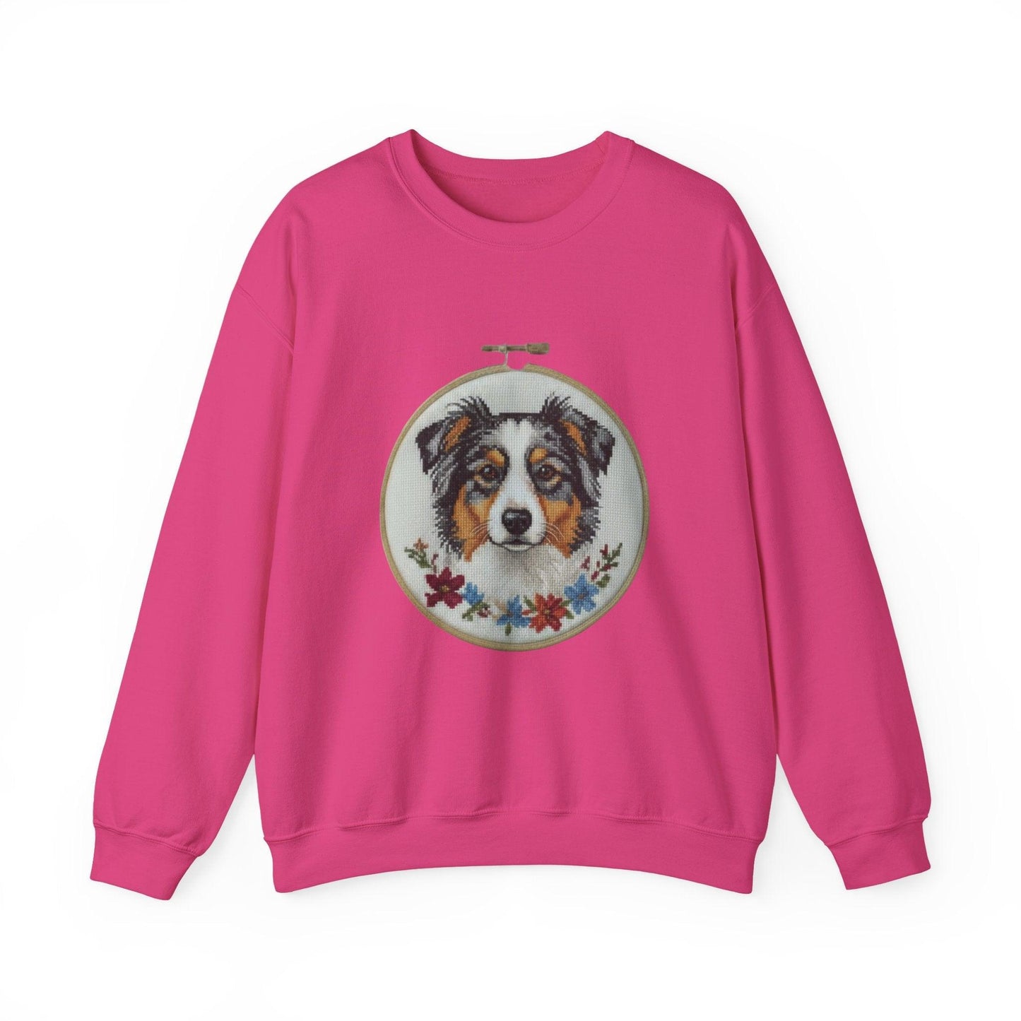 Australian Shepherd Sweatshirt, Aussie Dog Mom Gift, Embroidery Hoop Portrait, Cross Stitch Dog Crewneck