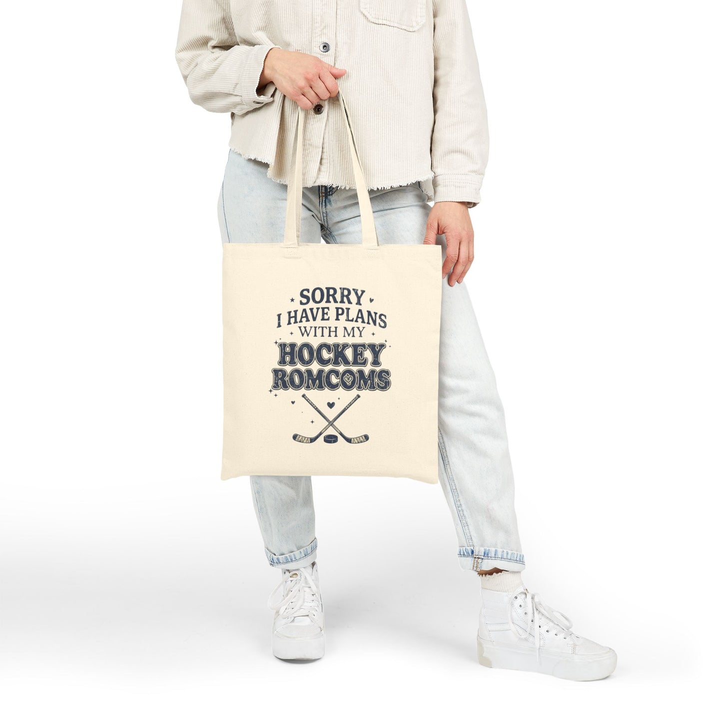 Sorry I Have Plans With My Hockey Romcoms Tote Bag, Hockey Romance Booktok Canvas Tote, Sports Romance Reader Gift