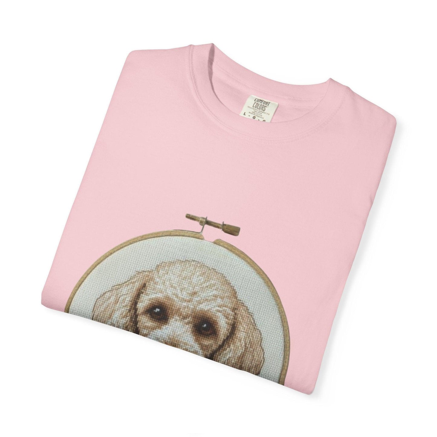 Poodle Portrait Embroidery Hoop Dog Art T-shirt | Hand-Drawn Canine Illustration