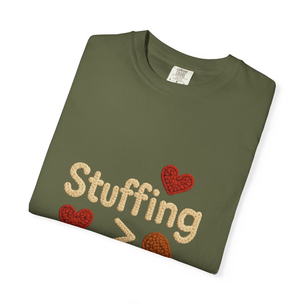 Funny Thanksgiving T-Shirt, Unisex Humor Shirt, Stuffing Over Feelings Tee, Holiday Casual Top, Gift for Foodies, Fall Apparel