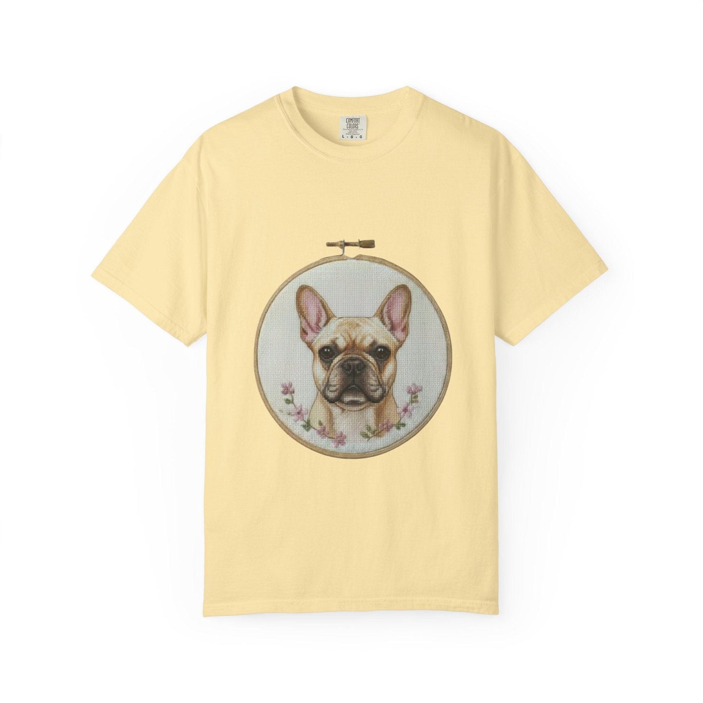 French Bulldog Portrait T-Shirt | Embroidery Hoop Dog Illustration