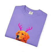 Golden Retriever with Antlers sweater T-Shirt | Neon Holiday Dog Design