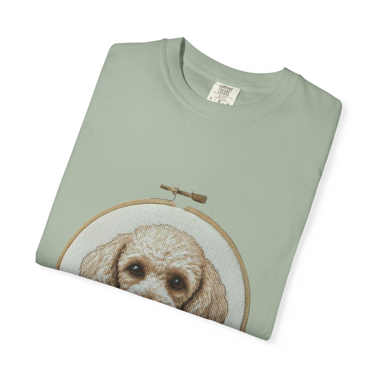 Poodle Portrait Embroidery Hoop Dog Art T-shirt | Hand-Drawn Canine Illustration