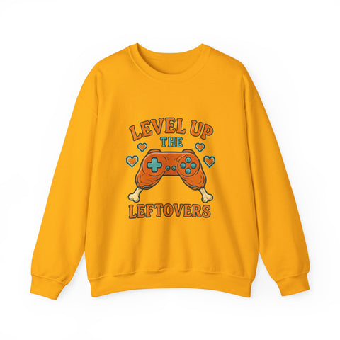 Funny Gamer Sweatshirt, Level Up Leftovers Crewneck, Gifts for Gamers, Casual Wear, Thanksgiving Sweatshirt, Cute Holiday Apparel