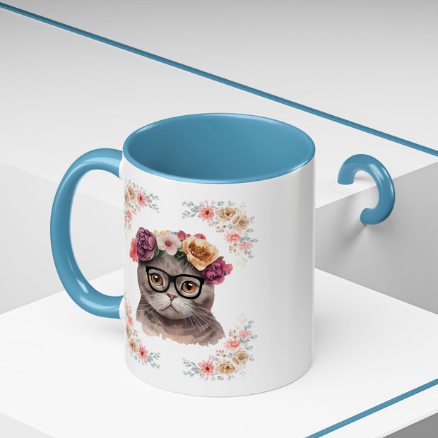 Geeky Goddess Dark Gray Cat Accent Coffee Mug