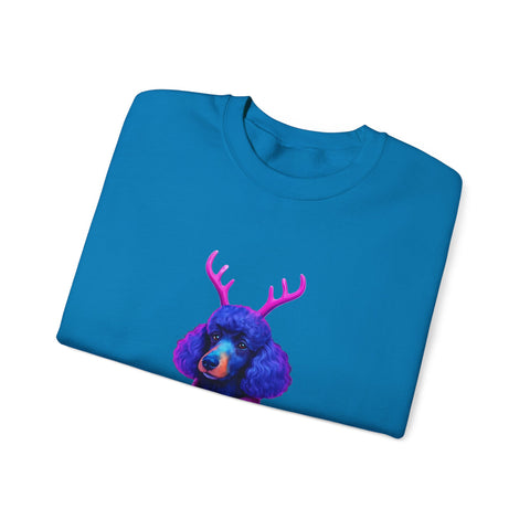 Neon Poodle with Antlers Sweatshirt | Colorful Holiday Sweater Illustration