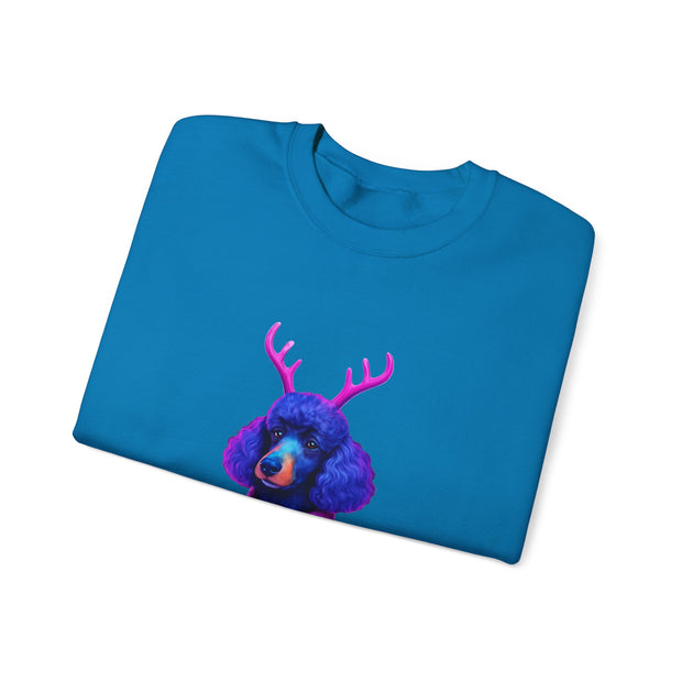 Neon Poodle with Antlers Sweatshirt | Colorful Holiday Sweater Illustration