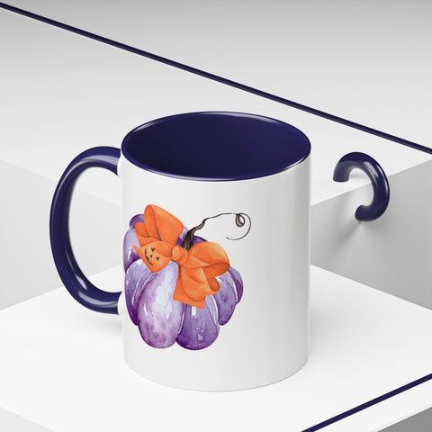 Purple Pumpkin Wrapped In A Bow Accent Coffee Mug