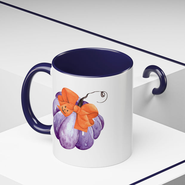 Purple Pumpkin Wrapped In A Bow Accent Coffee Mug