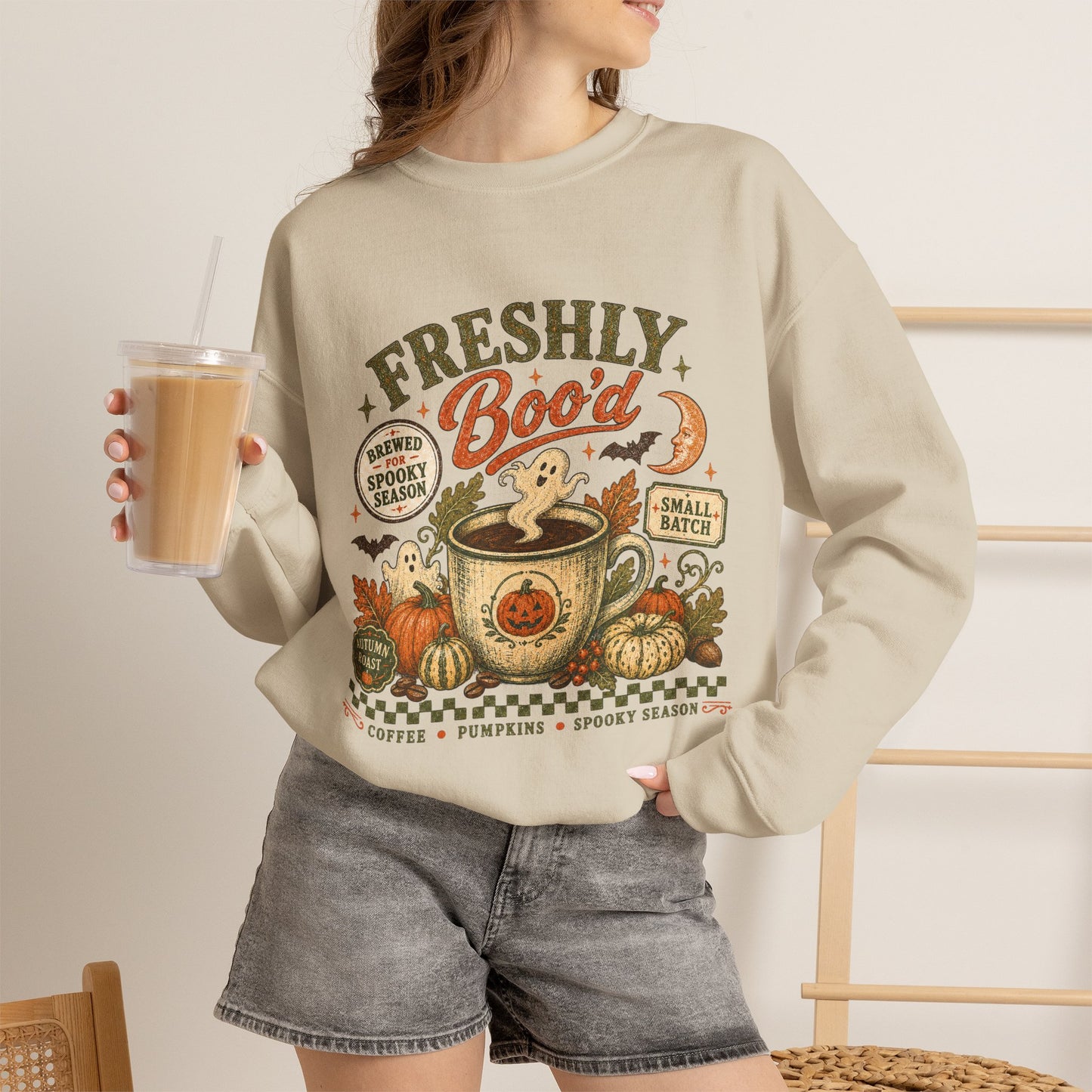 Freshly Boo'd Coffee Crewneck Sweatshirt | Pumpkin Spice Autumn