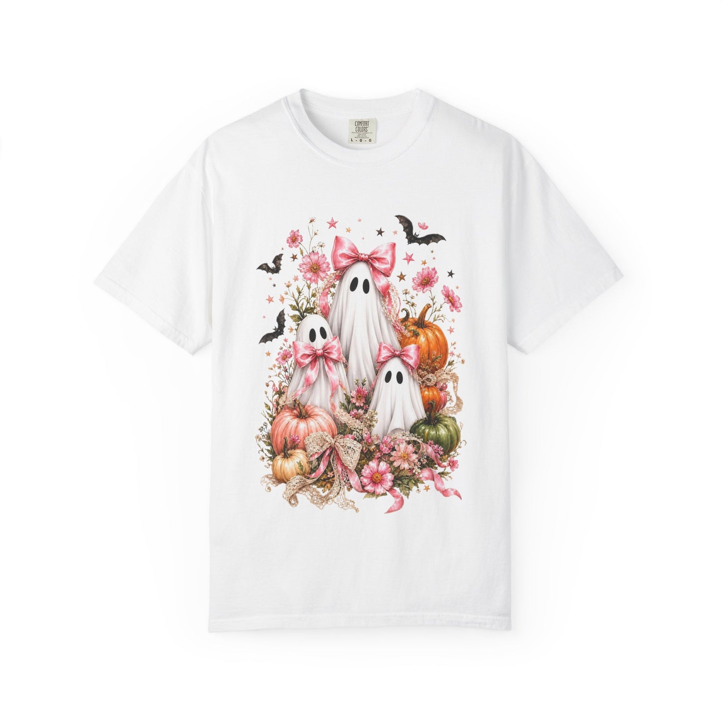Coquette Ghost Halloween Shirt, Pink Bow Ghost T-Shirt, Cute Spooky Season Tee, Girly Halloween Pumpkin Graphic, Fall Aesthetic Shirt