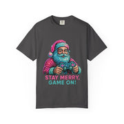 Stay Merry Game On Santa T-Shirt | Christmas Gaming Tee