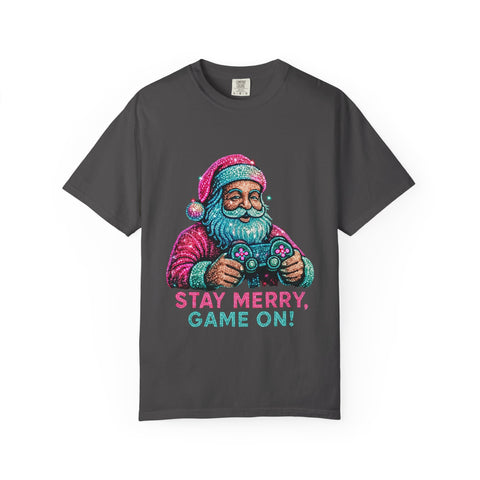 Stay Merry Game On Santa T-Shirt | Christmas Gaming Tee