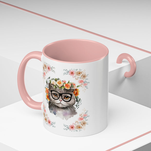 Geeky Goddess Gray Cat Accent Coffee Mug