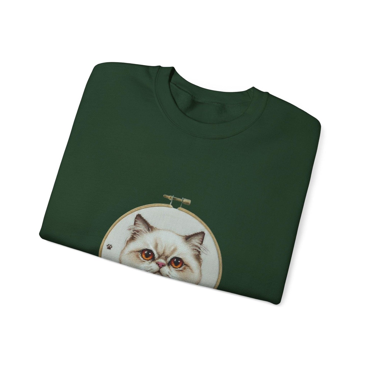 Grumpy Persian Cat Portrait Crewneck sweatshirt | Floral Embroidery Hoop Art