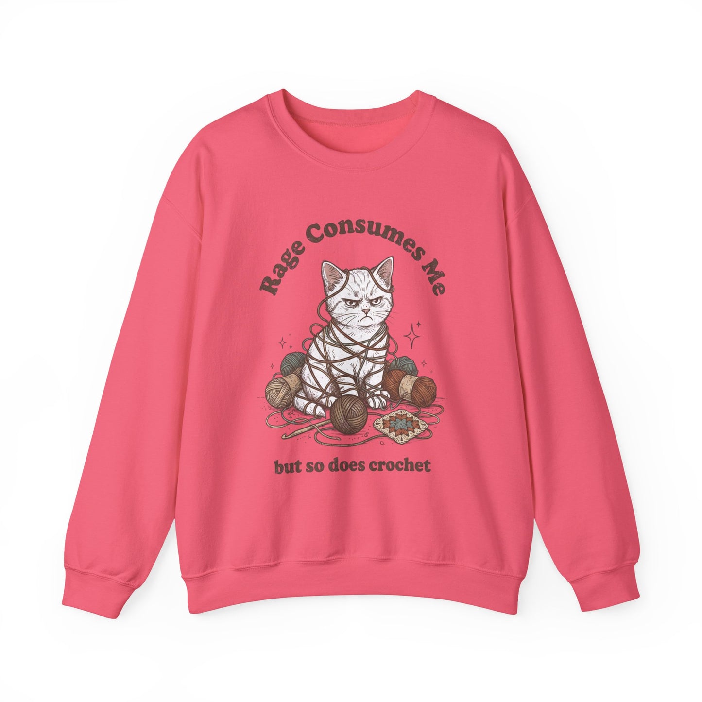 Rage Consumes Me Crochet Cat Shirt, Funny Knitting Tee, Grandma Hobbies Sweatshirt