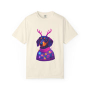 Dachshund in Reindeer Antlers T-Shirt | Christmas Sweater Lights Design