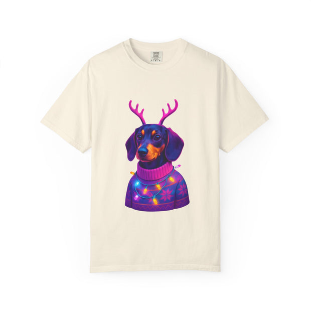 Dachshund in Reindeer Antlers T-Shirt | Christmas Sweater Lights Design