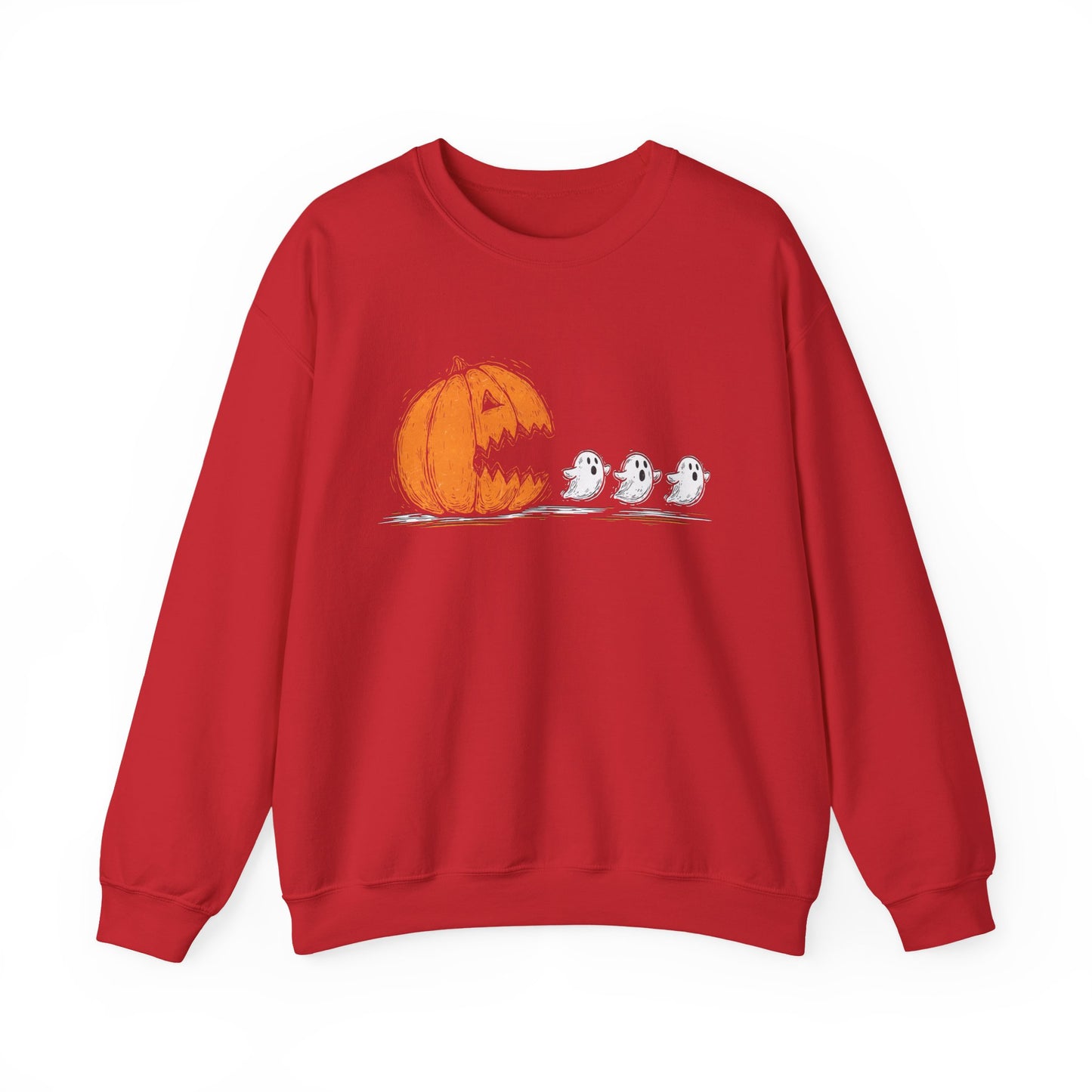 Pumpkin and Ghosts Crewneck Sweatshirt | Halloween Pumpkin Ghost Illustration