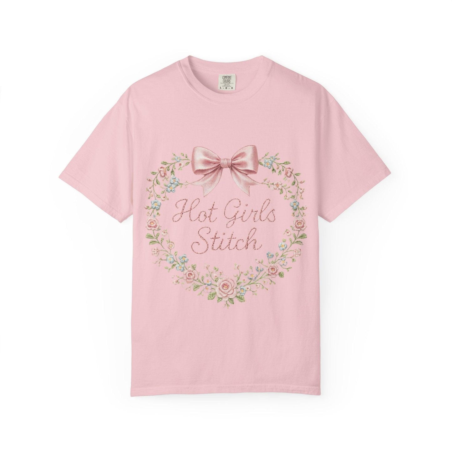 Floral Heart Wreath with Bow T-Shirt | Hot Girls Stitch