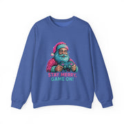 Santa with Game Controller Crewneck, Stay Merry Game On Holiday Sweatshirt