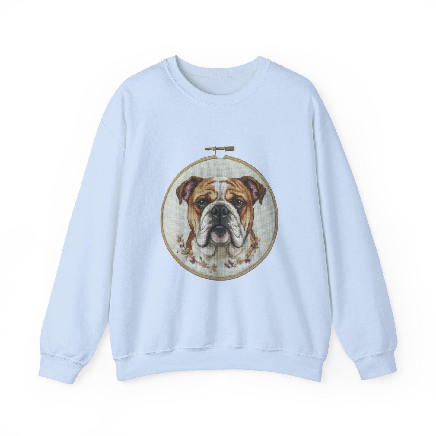 English Bulldog Portrait Sweatshirt | Vintage Embroidery Hoop Dog Crewneck