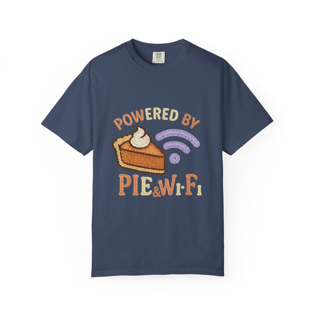 Powered by Pie and Wi-Fi T-Shirt, Funny Unisex Tee, Gift for Pie Lovers, Tech Enthusiasts, Perfect for Holidays and Parties