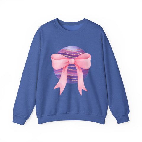 Pink/Purple Planet Wrapped In A Bow Crewneck Sweatshirt