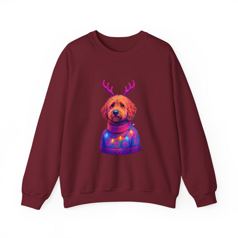 Golden Doodle with Reindeer Antlers Sweatshirt | Holiday Dog Sweater Design