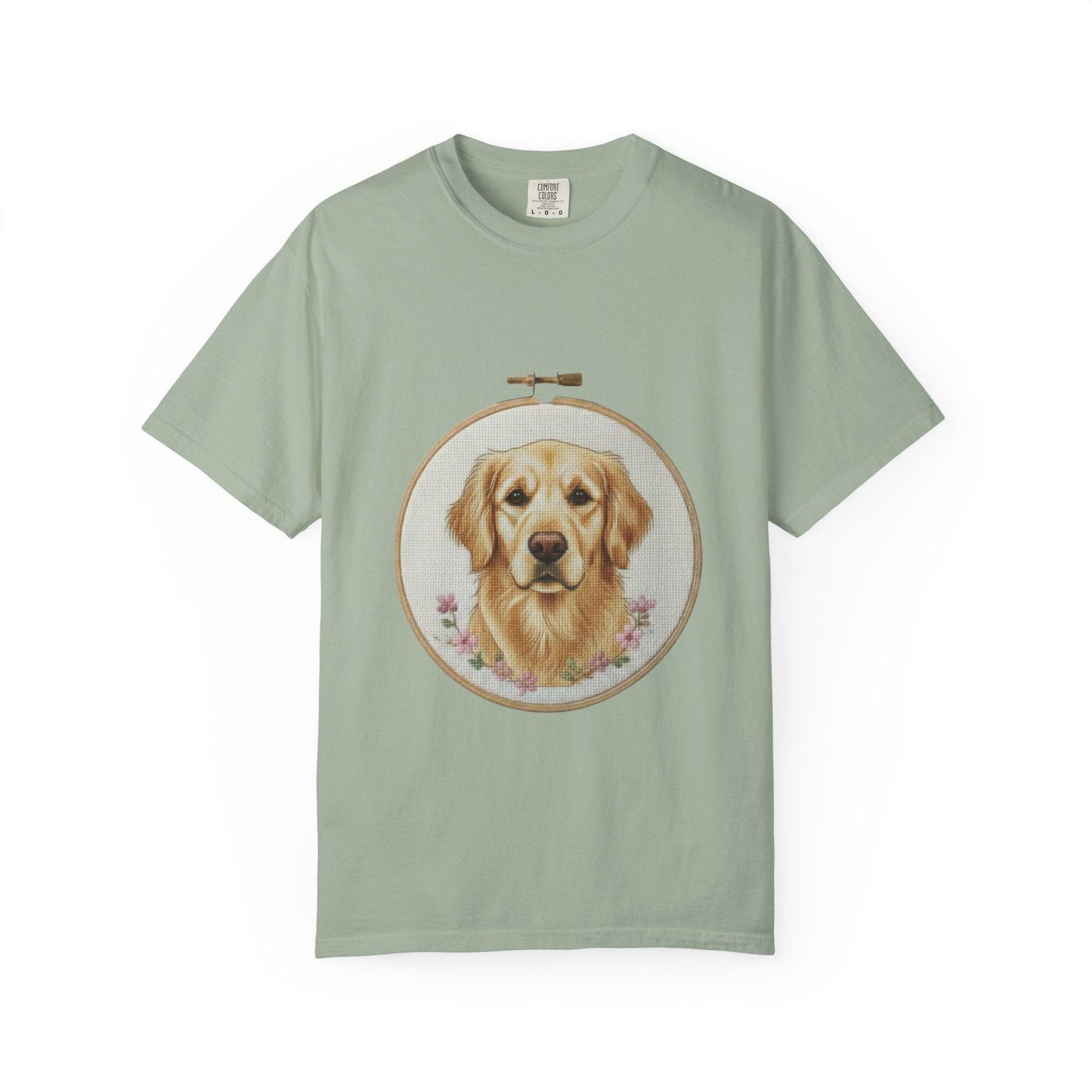 Golden Retriever Portrait T-Shirt | Embroidery Hoop Dog Art