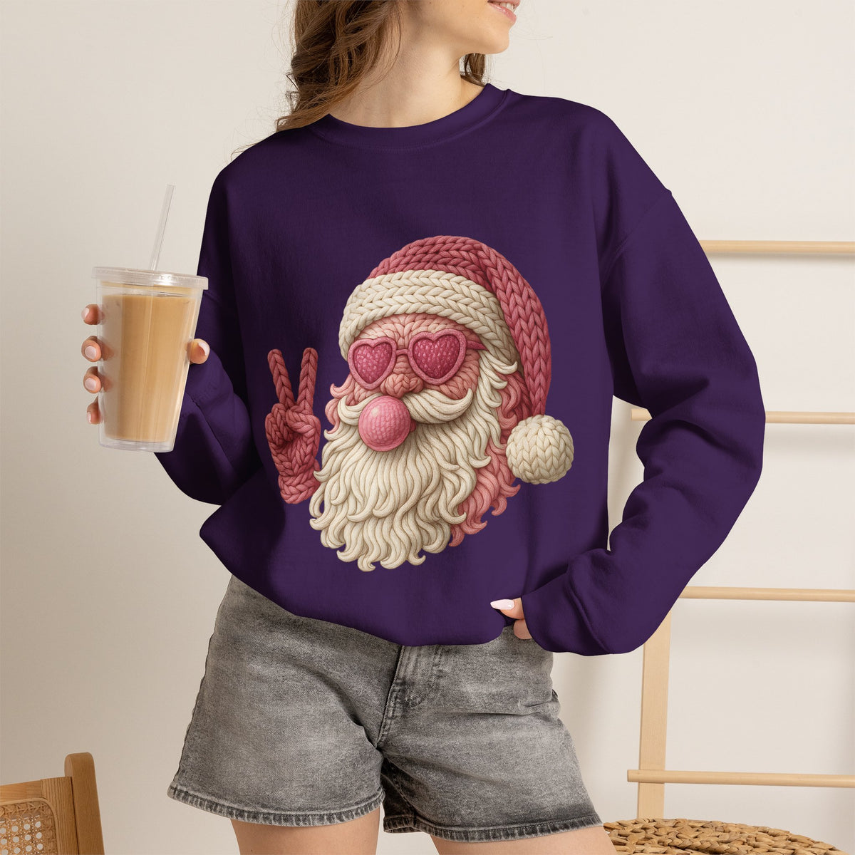 Pink Sunglasses Peace Sign Santa Sweatshirt | Retro Holiday Cozy