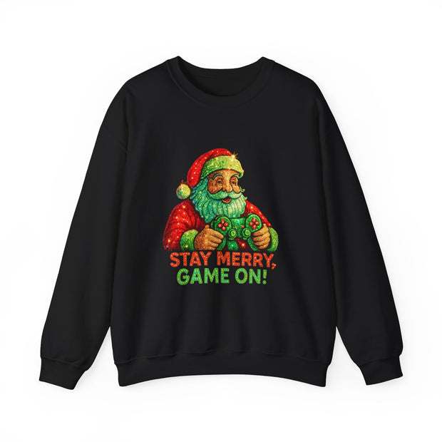 Santa with Game Controller Sweatshirt | Stay Merry Game On Christmas