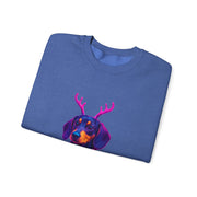 Dachshund Reindeer Sweater Crewneck Sweatshirt | Neon Holiday Dog Art