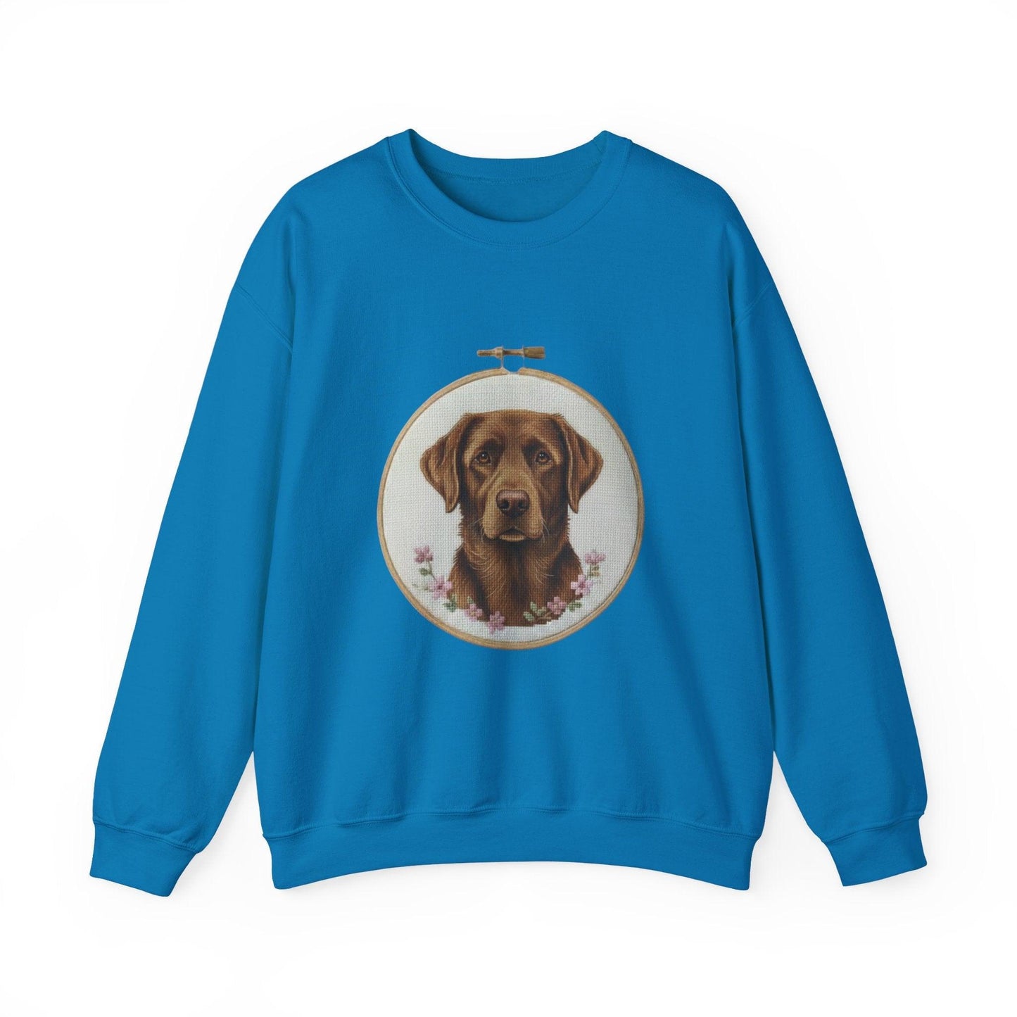 Chocolate Labrador Portrait Sweatshirt | Floral Hoop Embroidery Art