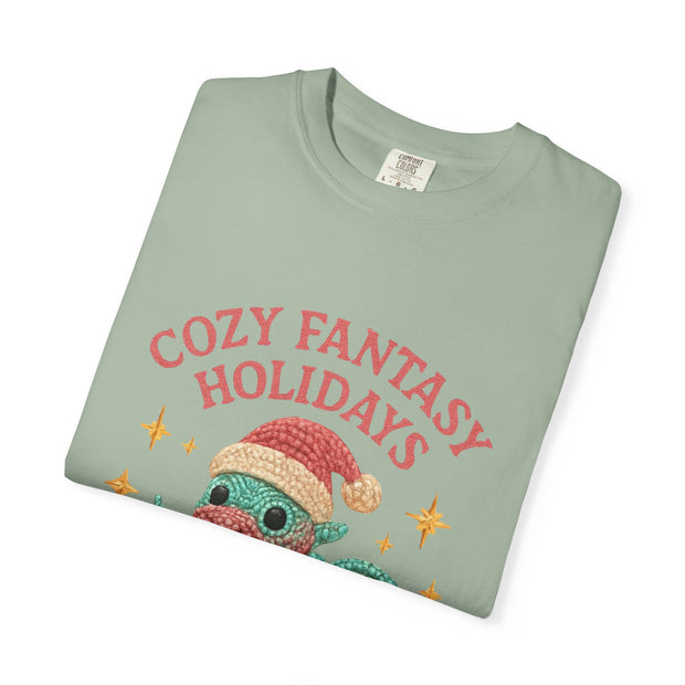 Cozy Fantasy Holidays Tee, Unisex Christmas T-shirt, Cute Dragon Apparel, Holiday Gift, Festive Graphic Tee