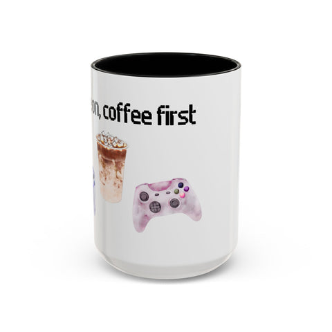 'Game On, Coffee First' Accent Coffee Mug