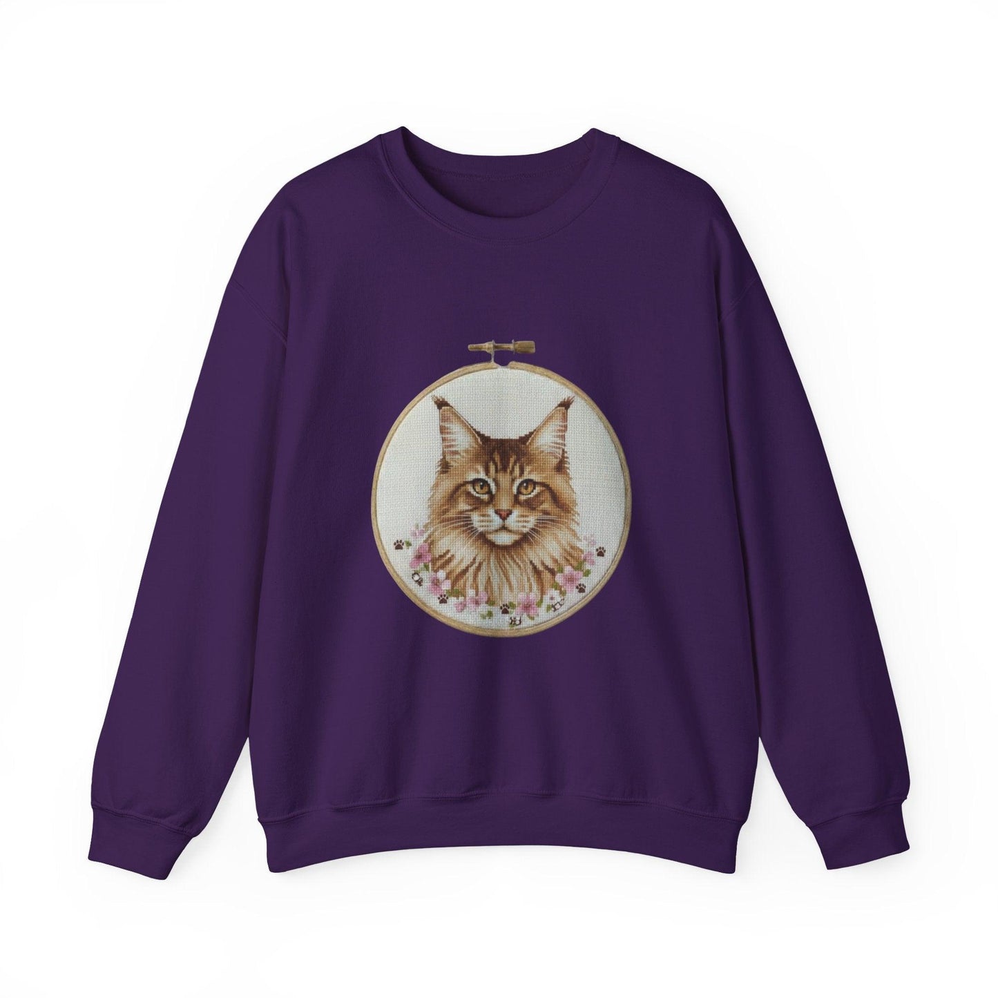 Embroidered Maine Coon Cat Portrait Sweatshirt | Floral Hoop Art