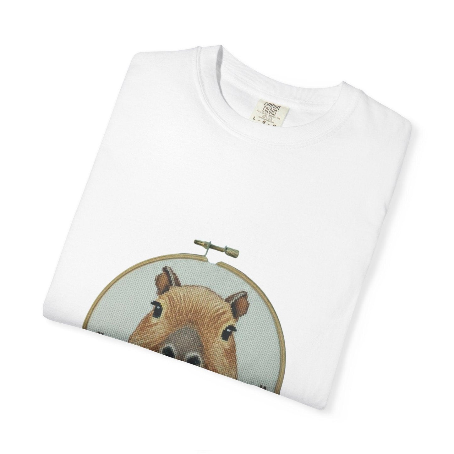 Capybara Portrait T-Shirt | Floral Embroidery Hoop Design